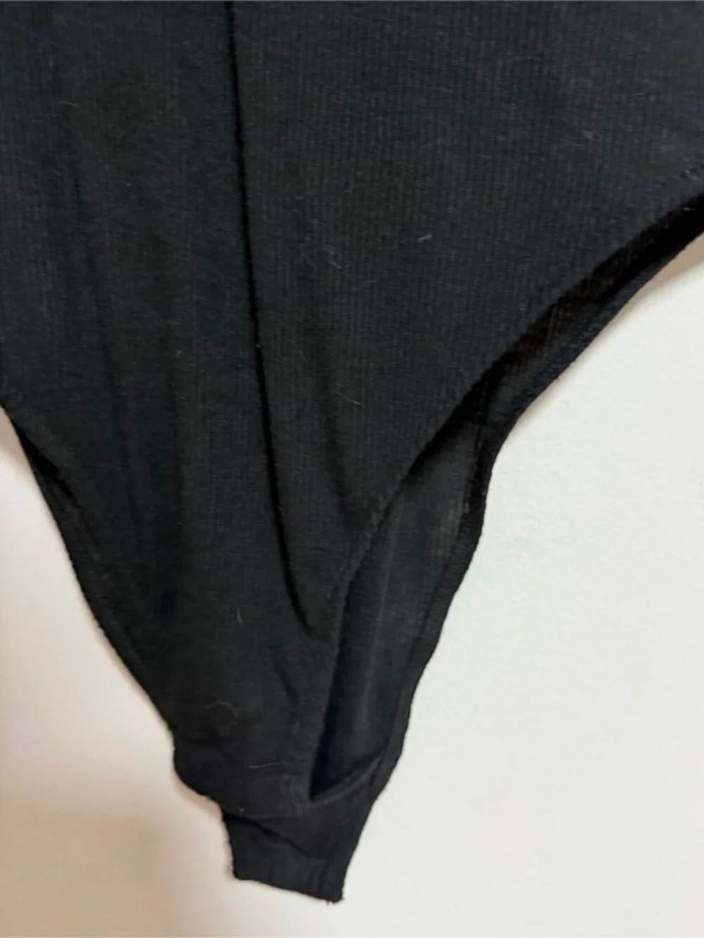 Free People Black Ribbed Mock Neck Open Back Lace Trim Bodysuit Large